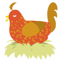 A vermilion and ochre chicken with a speckle pattern