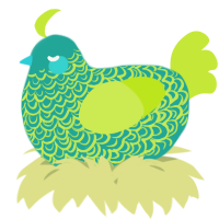 A turquoise and lime chicken with a double-lace pattern