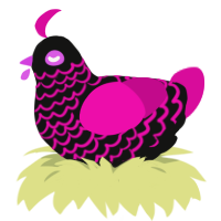 jelly, a black and fuchsia chicken with a lace pattern