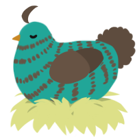 A turquoise and bark chicken with a bar pattern