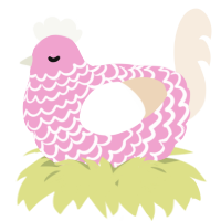 A pink and cream chicken with a lace pattern