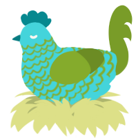 A aqua and chartreuse chicken with a lace pattern