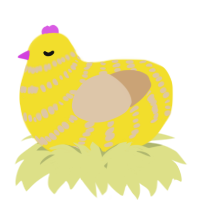 A yellow and beige chicken with a bar pattern