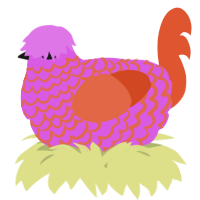 A orchid and vermilion chicken with a lace pattern