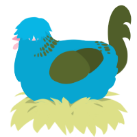A cerulean and olive chicken with a neck-band pattern