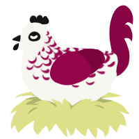 Monocle, a white and maroon chicken with a half-lace pattern