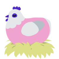 A pink and mist chicken with a head pattern