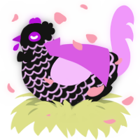 Quoth the Raven, a black and lavender chicken with a lace pattern