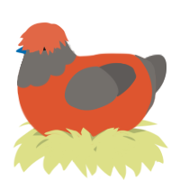 A vermilion and grey chicken with a head pattern