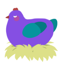 A blurple and teal chicken