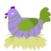 A lilac and chartreuse chicken with a bar pattern