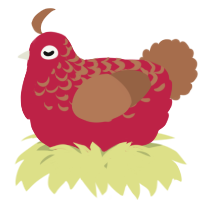 A crimson and brown chicken with a half-lace pattern