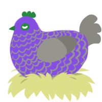 Ophy, a blurple and ash chicken with a lace pattern