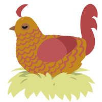 A ochre and red chicken with a lace pattern