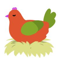 A vermilion and chartreuse chicken