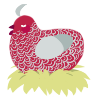 Lil Demon, a crimson and silver chicken with a double-lace pattern