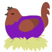 A violet and russet chicken with a head pattern