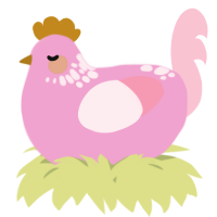 A pink and rose chicken with a neck-speckle pattern