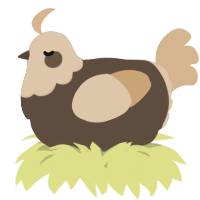 A bark and beige chicken with a head pattern