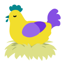 A yellow and blurple chicken