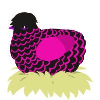A sable and fuchsia chicken with a lace pattern