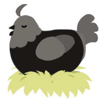 A sable and grey chicken with a head pattern