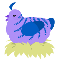 A lilac and ultramarine chicken with a half-bar pattern