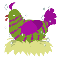 A chartreuse and plum chicken with a bar pattern