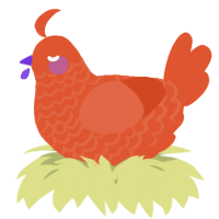 A vermilion chicken with a lace pattern