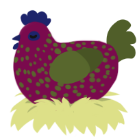 Strawbs, a wine and olive chicken with a speckle pattern