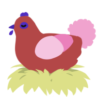A red and pink chicken