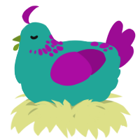 A turquoise and plum chicken with a neck-speckle pattern