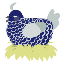 A navy and silver chicken with a lace pattern