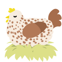 A cream and brown chicken with a speckle pattern
