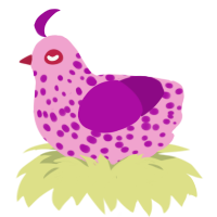 A pink and plum chicken with a speckle pattern