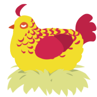 A yellow and crimson chicken with a half-lace pattern