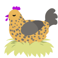 Bumble, a honey and grey chicken with a speckle pattern