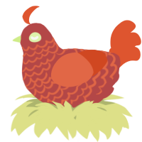 A red and vermilion chicken with a lace pattern