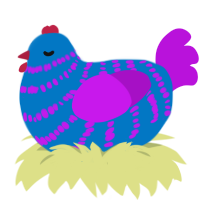 Ithis, a sapphire and amethyst chicken with a bar pattern