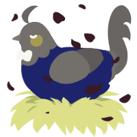 A navy and grey chicken with a head pattern
