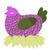 A orchid and olive chicken with a lace pattern