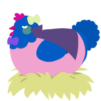 Terrela, a pink and ultramarine chicken with a head pattern