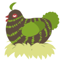 A bark and chartreuse chicken with a bar pattern