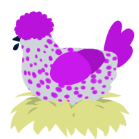A mist and amethyst chicken with a speckle pattern