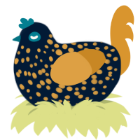 Eggxcelsior, a tumblr and orange chicken with a speckle pattern