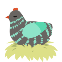 A grey and mint chicken with a bar pattern