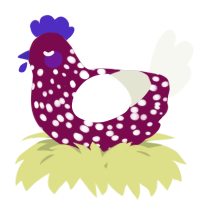 A wine and white chicken with a speckle pattern