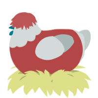 A red and silver chicken with a head pattern