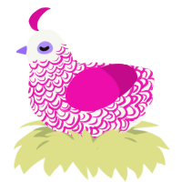 A white and fuchsia chicken with a double-lace pattern