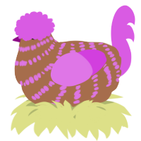 A brown and orchid chicken with a bar pattern